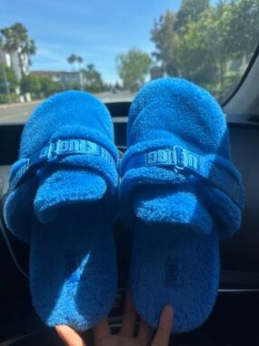 UGG Electric Blue Fluffy Slide Sandals